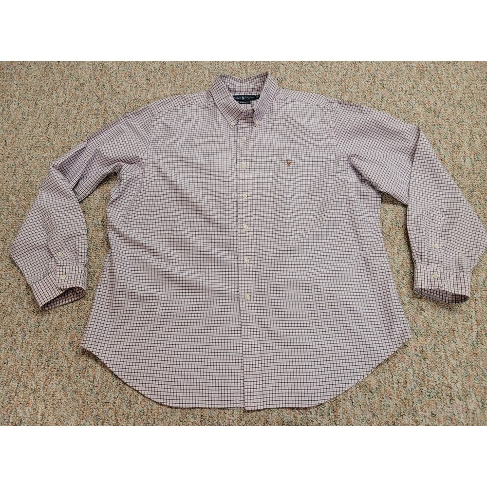 Ralph Lauren Button Down Shirt Mens 2XL Check Classic Fit Long Sleeve Flesh Pony